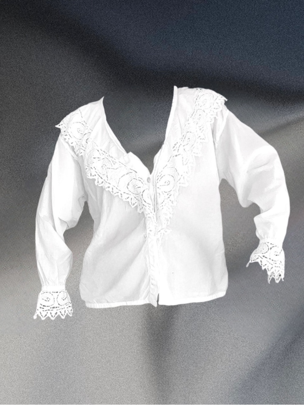 White Lace-Trim V-Neck Blouse - Women's Lightweight Cotton Top